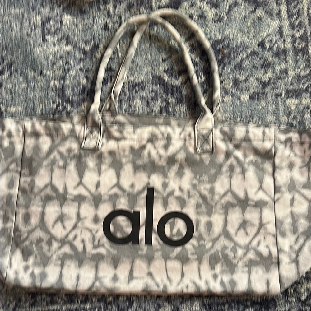 ALO Yoga Gray and Black Tote Bag with Monogram Design